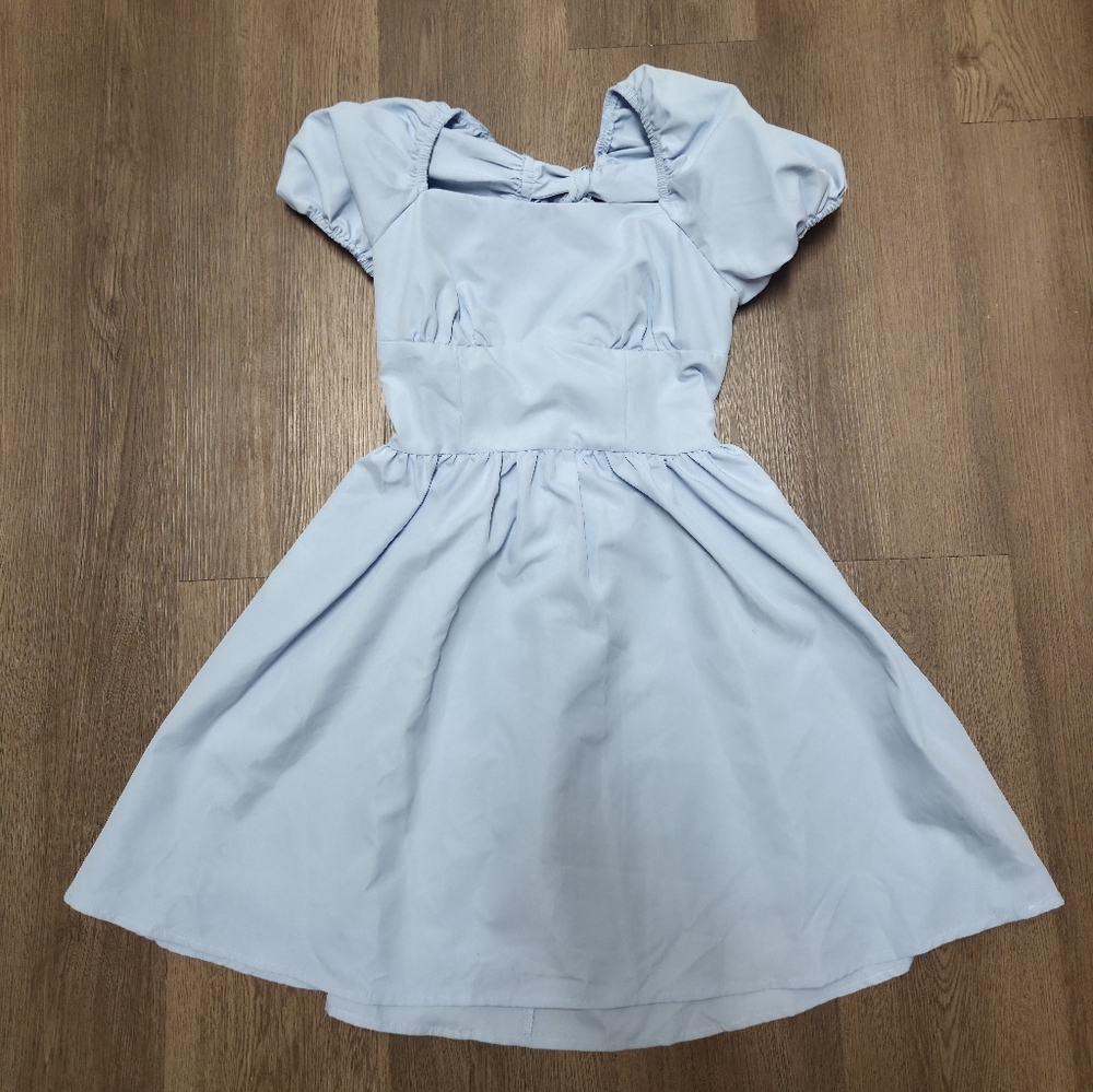 Shein Back-Tied Bowknot Women Short Bubble Sleeve Dress